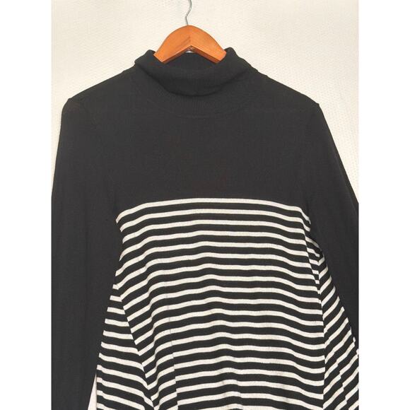 Apt 9 Medium Black White Asymmetrical Striped Turtleneck Tunic Knit Sweater - Picture 2 of 10